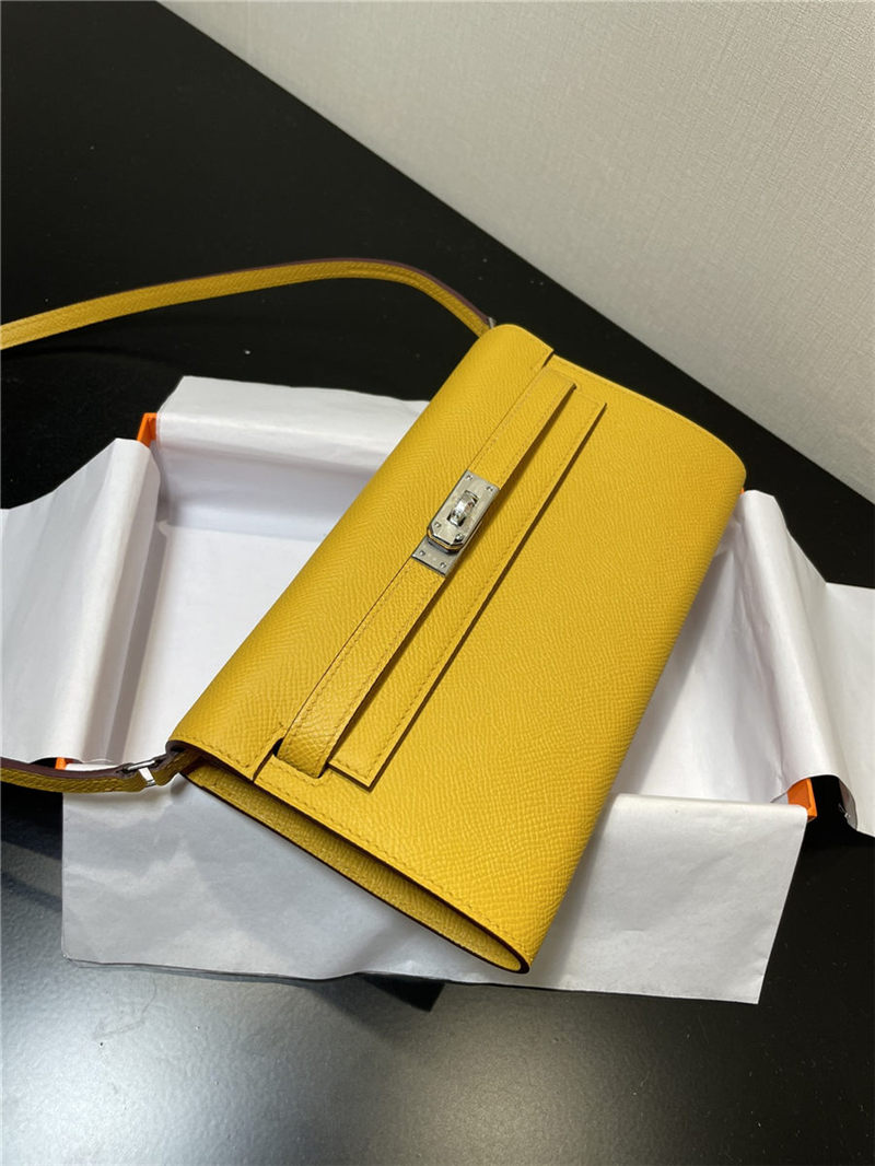 Hermes Kelly Classique To Go wallet Epsom calfskin Yellow Silver-Metal WAX High