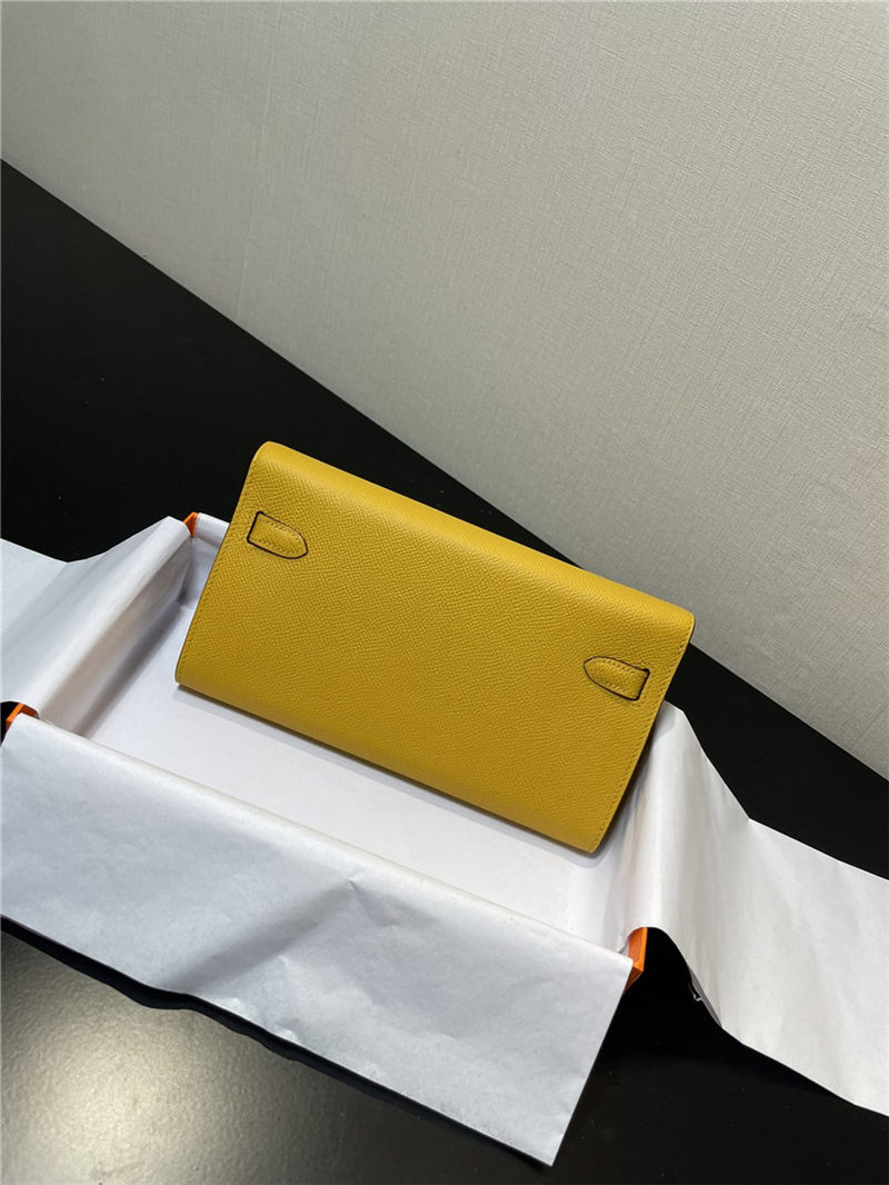 Hermes Kelly Classique To Go wallet Epsom calfskin Yellow Silver-Metal WAX High