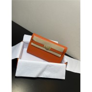 Hermes Kelly Classique To Go wallet Epsom calfskin Orange Gold-Metal WAX High