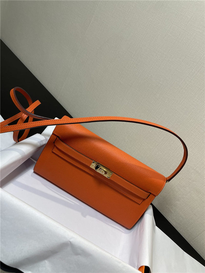 Hermes Kelly Classique To Go wallet Epsom calfskin Orange Gold-Metal WAX High