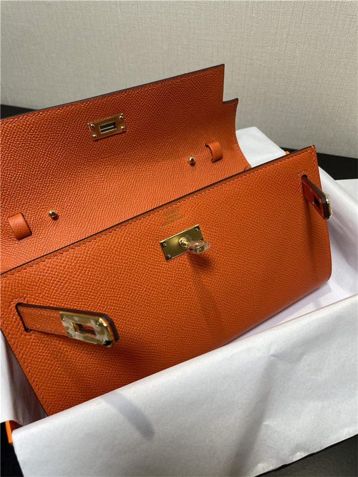 Hermes Kelly Classique To Go wallet Epsom calfskin Orange Gold-Metal WAX High