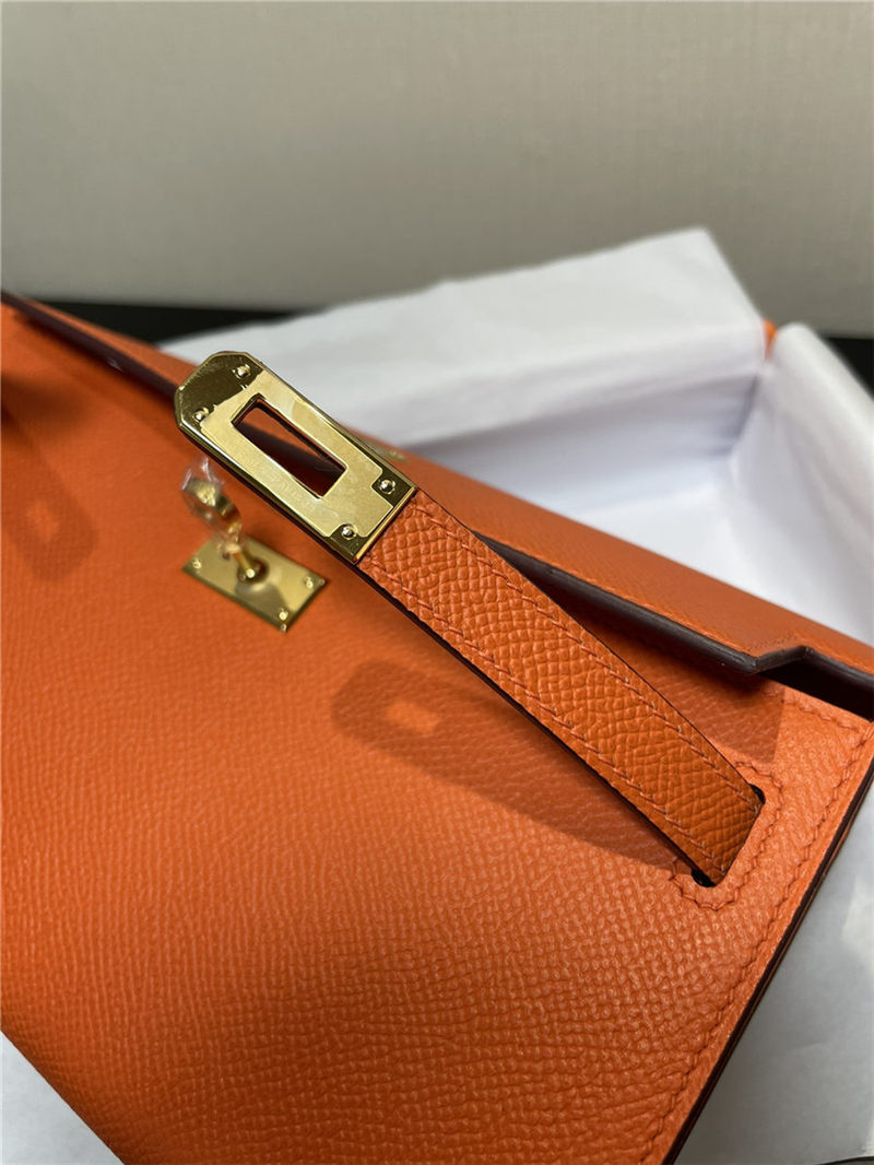 Hermes Kelly Classique To Go wallet Epsom calfskin Orange Gold-Metal WAX High