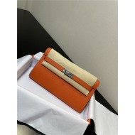 Hermes Kelly Classique To Go wallet Epsom calfskin Orange Silver-Metal WAX High