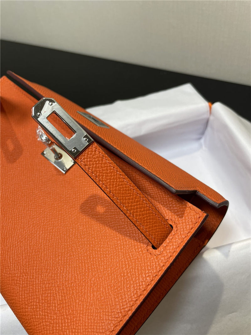 Hermes Kelly Classique To Go wallet Epsom calfskin Orange Silver-Metal WAX High