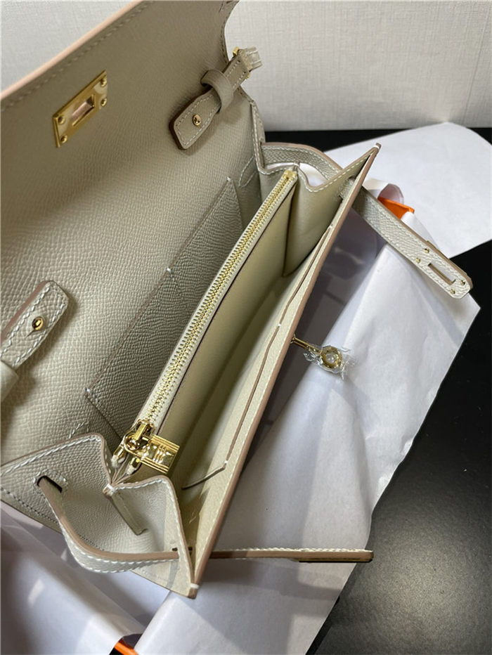 Hermes Kelly Classique To Go wallet Epsom calfskin Cream Gold-Metal WAX High