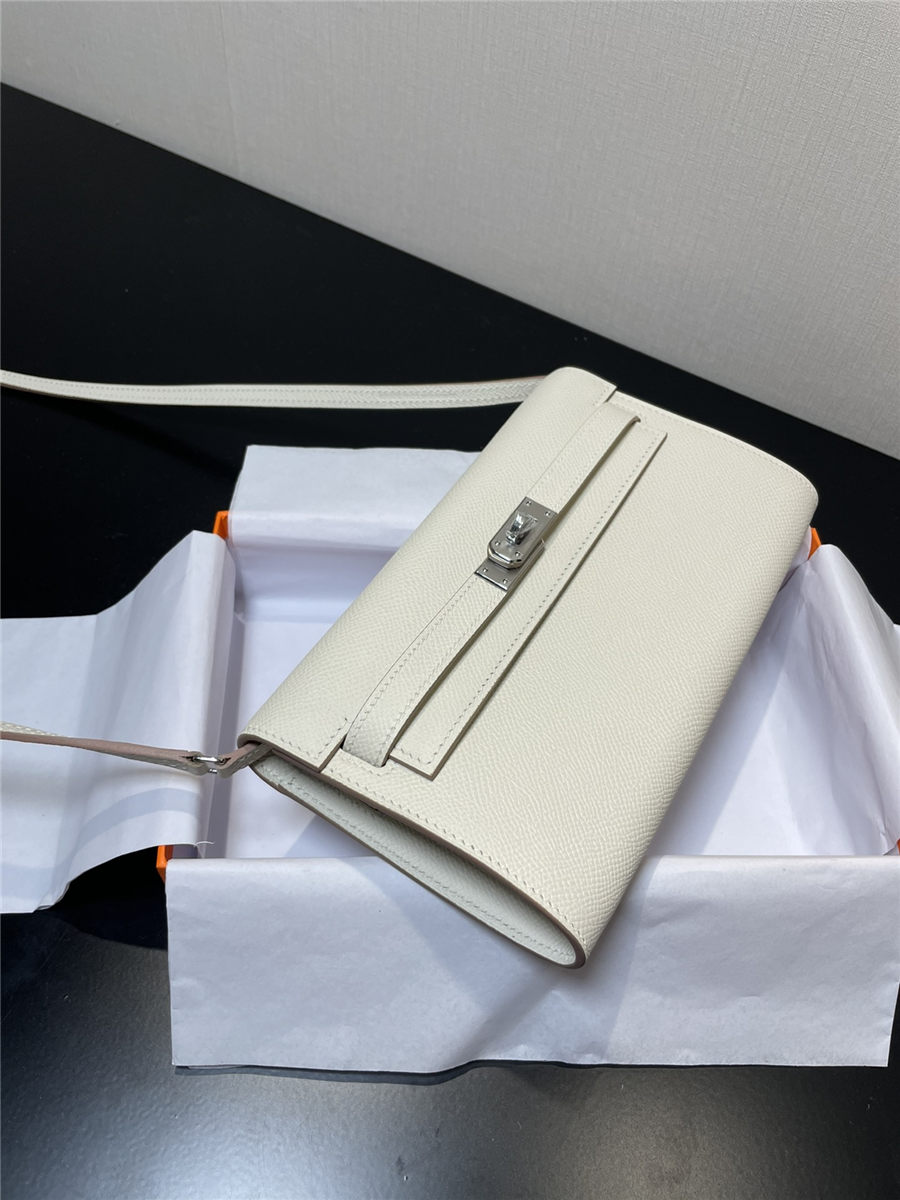 Hermes Kelly Classique To Go wallet Epsom calfskin Cream Silver-Metal WAX High