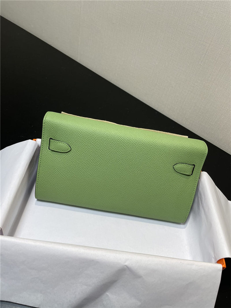 Hermes Kelly Classique To Go wallet Epsom calfskin Green Gold-Metal WAX High