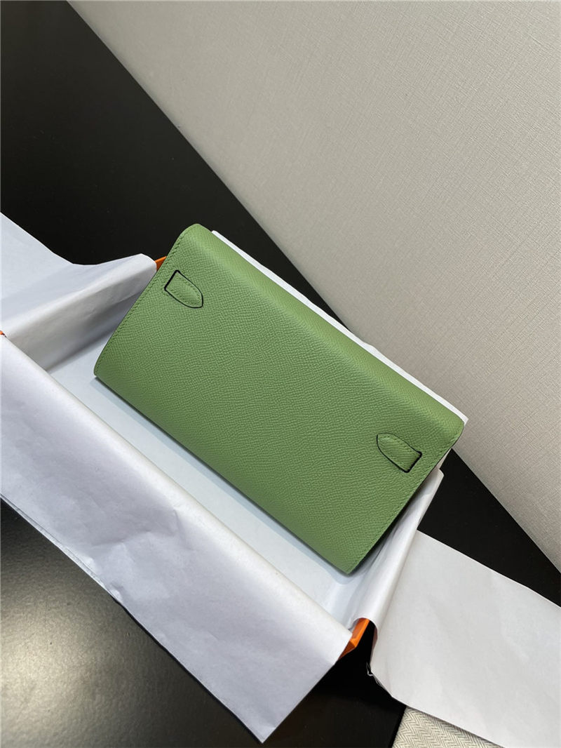 Hermes Kelly Classique To Go wallet Epsom calfskin Green Silver-Metal WAX High