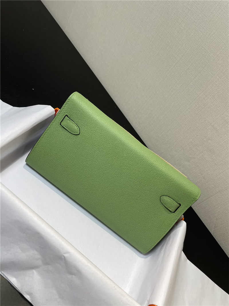 Hermes Kelly Classique To Go wallet Epsom calfskin Green Silver-Metal WAX High