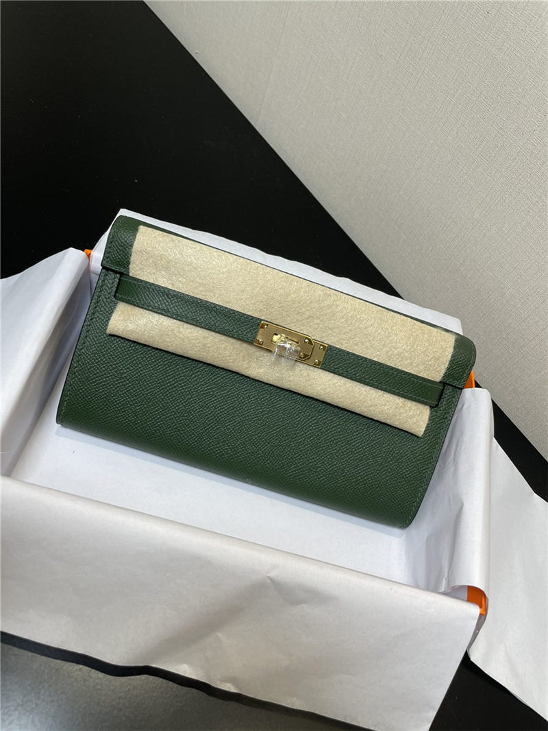 Hermes Kelly Classique To Go wallet Epsom calfskin Olive Gold-Metal WAX High