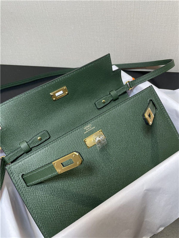 Hermes Kelly Classique To Go wallet Epsom calfskin Olive Gold-Metal WAX High