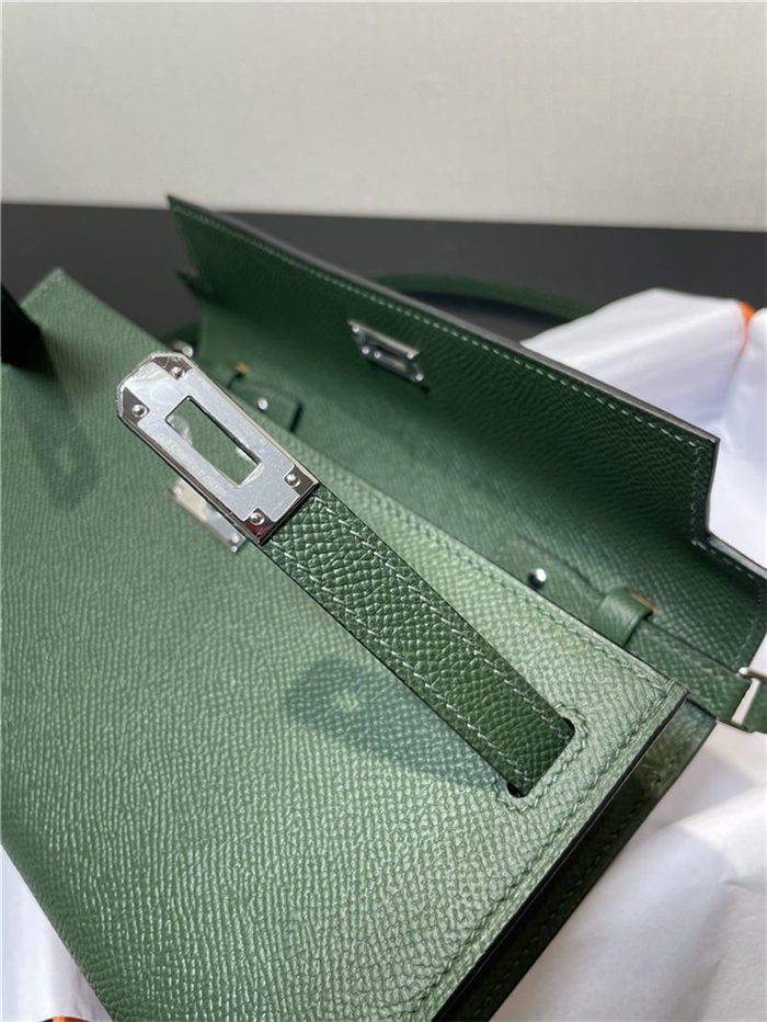 Hermes Kelly Classique To Go wallet Epsom calfskin Olive Silver-Metal WAX High