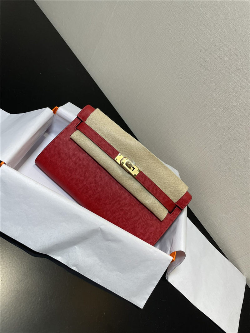 Hermes Kelly Classique To Go wallet Epsom calfskin Red Gold-Metal WAX High