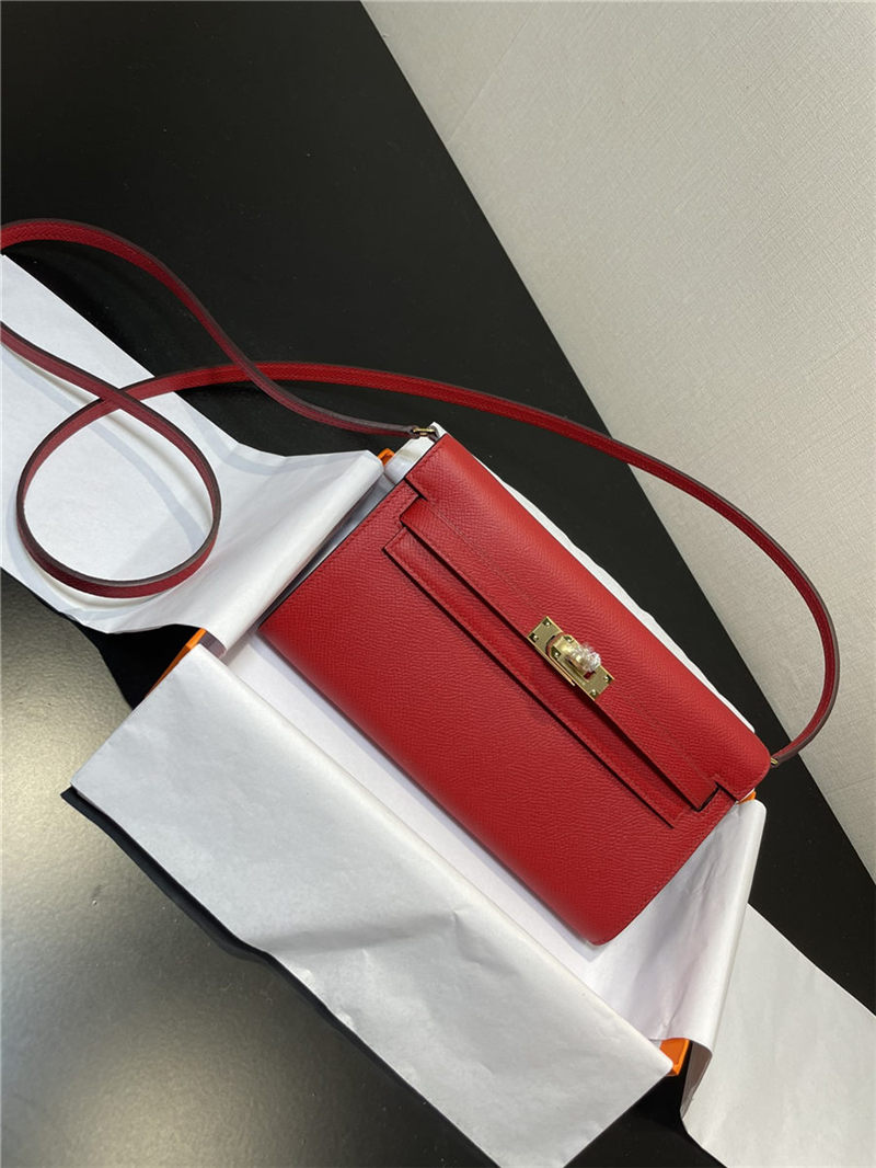 Hermes Kelly Classique To Go wallet Epsom calfskin Red Gold-Metal WAX High