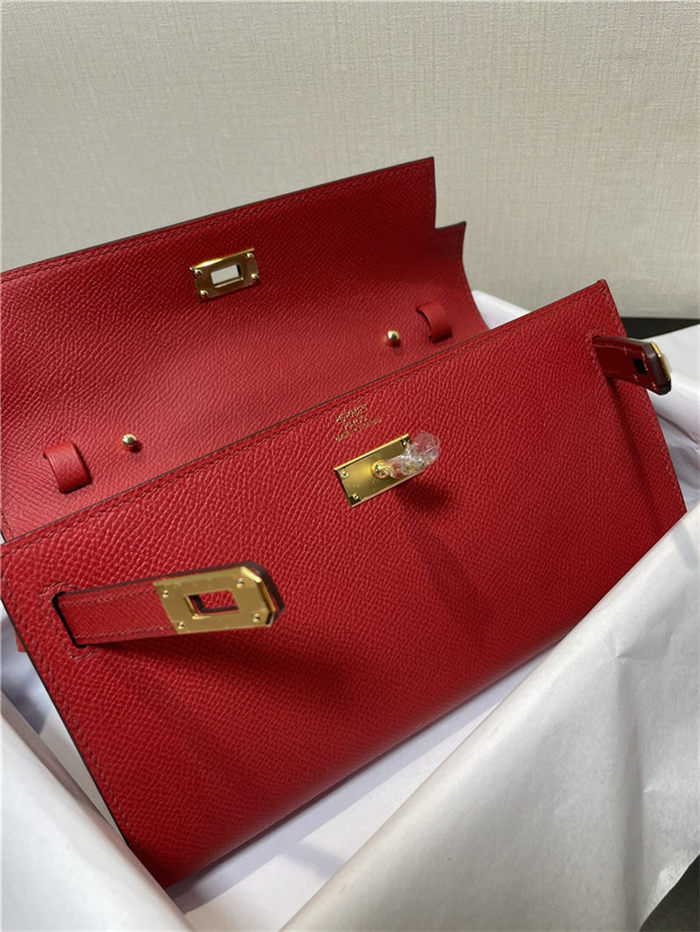 Hermes Kelly Classique To Go wallet Epsom calfskin Red Gold-Metal WAX High