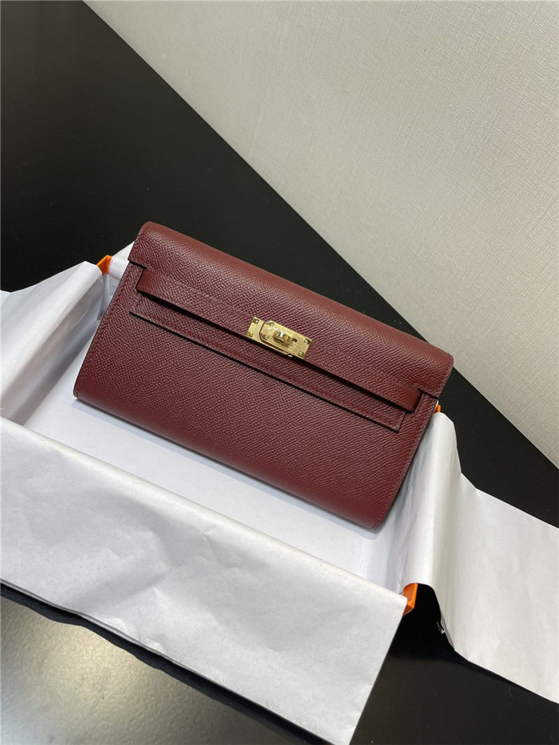 Hermes Kelly Classique To Go wallet Epsom calfskin Burgundy Gold-Metal WAX High