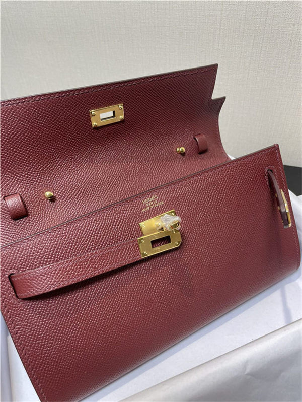 Hermes Kelly Classique To Go wallet Epsom calfskin Burgundy Gold-Metal WAX High