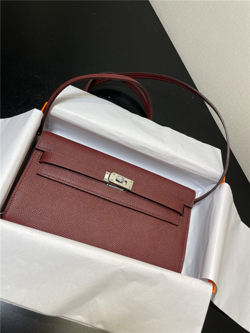 Hermes Kelly Classique To Go wallet Epsom calfskin Burgundy Silver-Metal WAX High