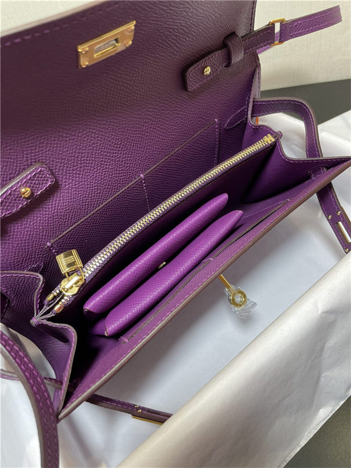 Hermes Kelly Classique To Go wallet Epsom calfskin Purple Gold-Metal WAX High