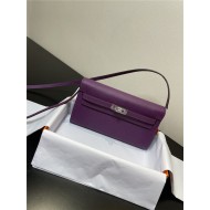 Hermes Kelly Classique To Go wallet Epsom calfskin Purple Silver-Metal WAX High