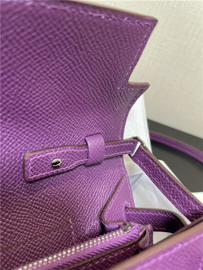 Hermes Kelly Classique To Go wallet Epsom calfskin Purple Silver-Metal WAX High