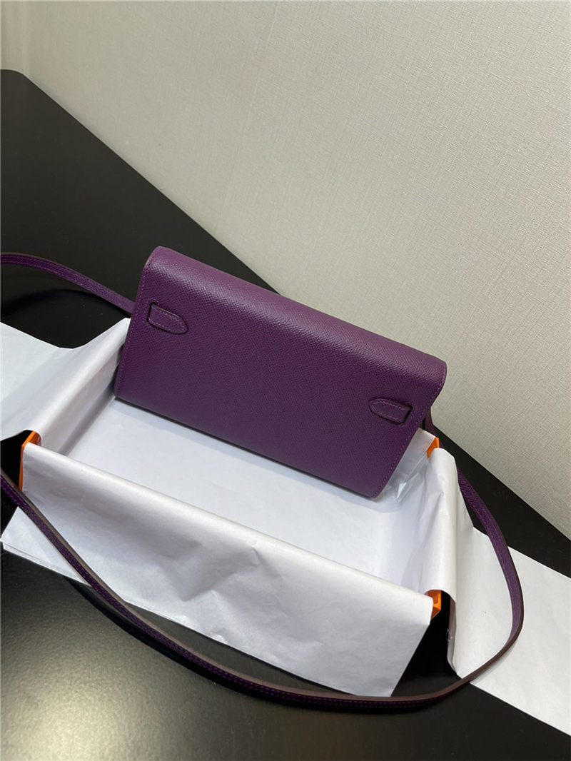 Hermes Kelly Classique To Go wallet Epsom calfskin Purple Silver-Metal WAX High