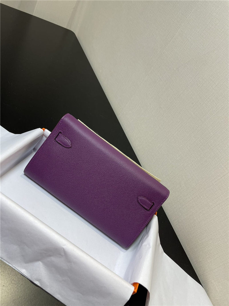 Hermes Kelly Classique To Go wallet Epsom calfskin Purple Silver-Metal WAX High