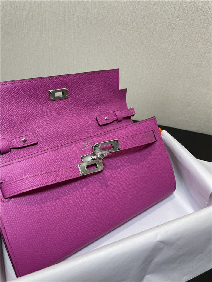 Hermes Kelly Classique To Go wallet Epsom calfskin Fuchsia Silver-Metal WAX High