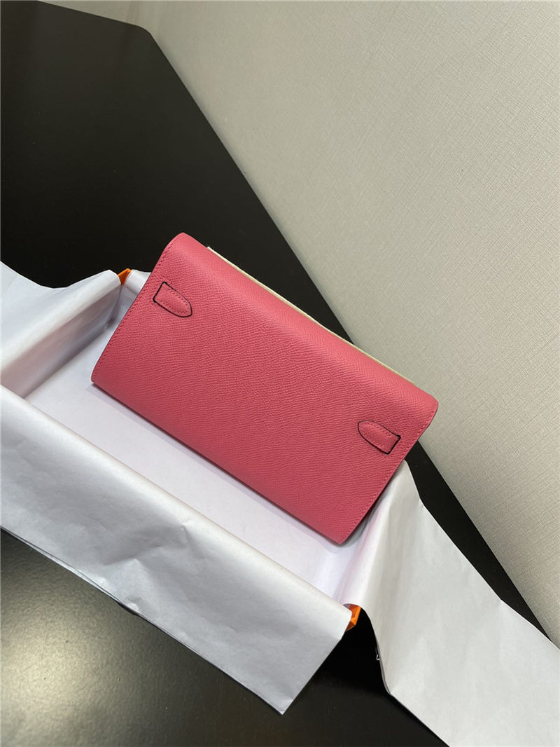 Hermes Kelly Classique To Go wallet Epsom calfskin Rose Pink Gold-Metal WAX High