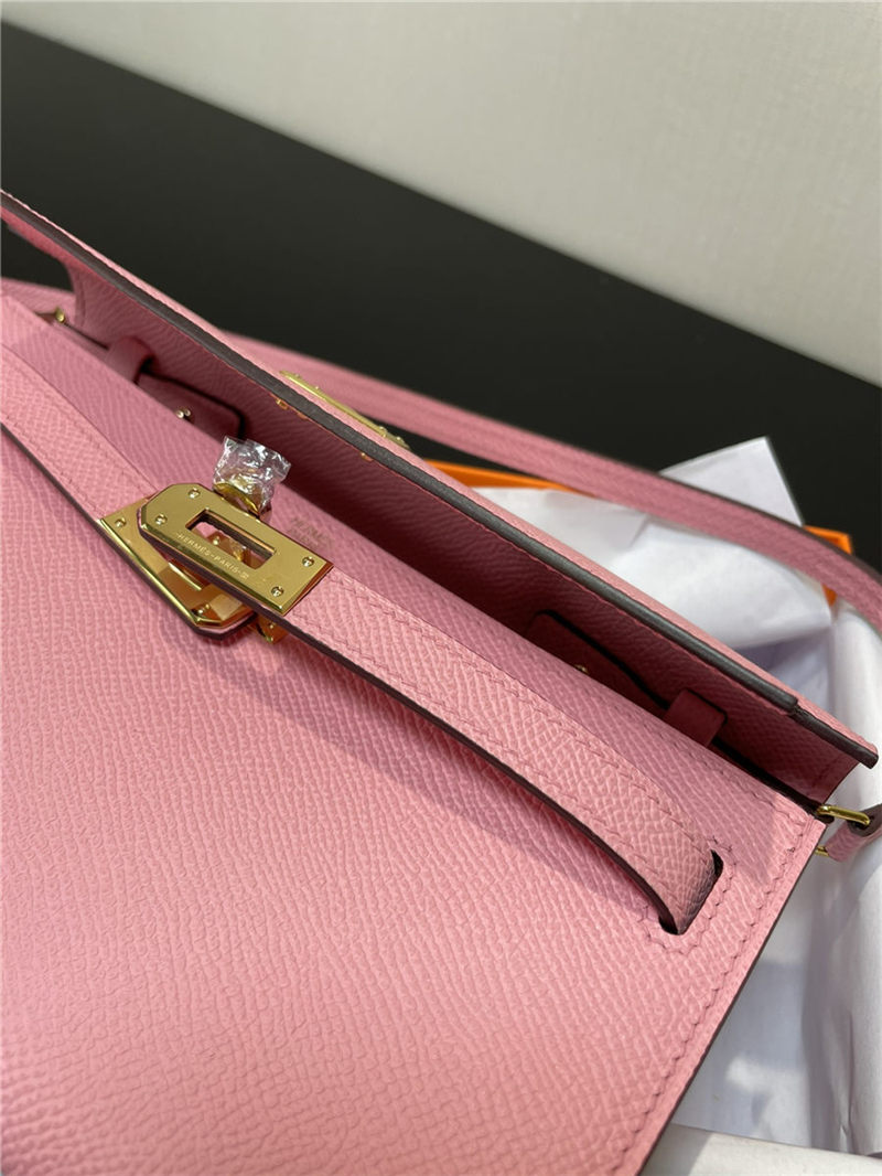 Hermes Kelly Classique To Go wallet Epsom calfskin Pink Gold-Metal WAX High