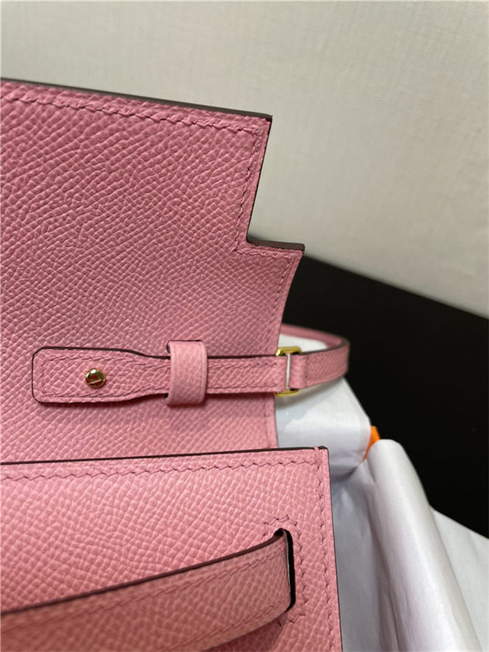 Hermes Kelly Classique To Go wallet Epsom calfskin Pink Gold-Metal WAX High