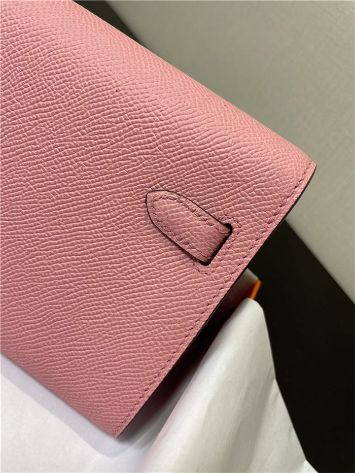 Hermes Kelly Classique To Go wallet Epsom calfskin Pink Silver-Metal WAX High