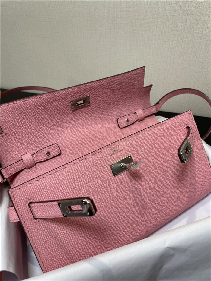 Hermes Kelly Classique To Go wallet Epsom calfskin Pink Silver-Metal WAX High