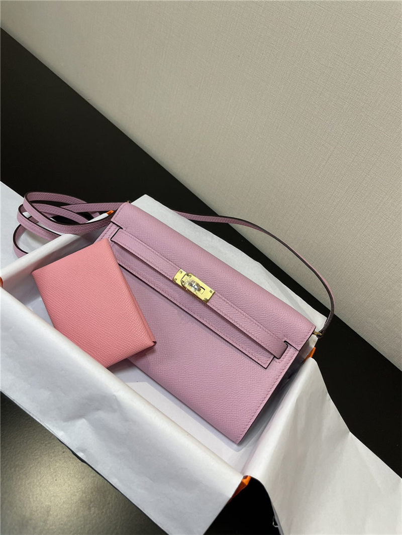 Hermes Kelly Classique To Go wallet Epsom calfskin Lilac Gold-Metal WAX High