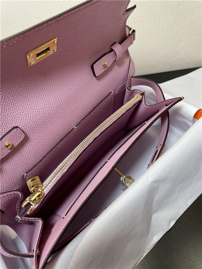 Hermes Kelly Classique To Go wallet Epsom calfskin Lilac Gold-Metal WAX High