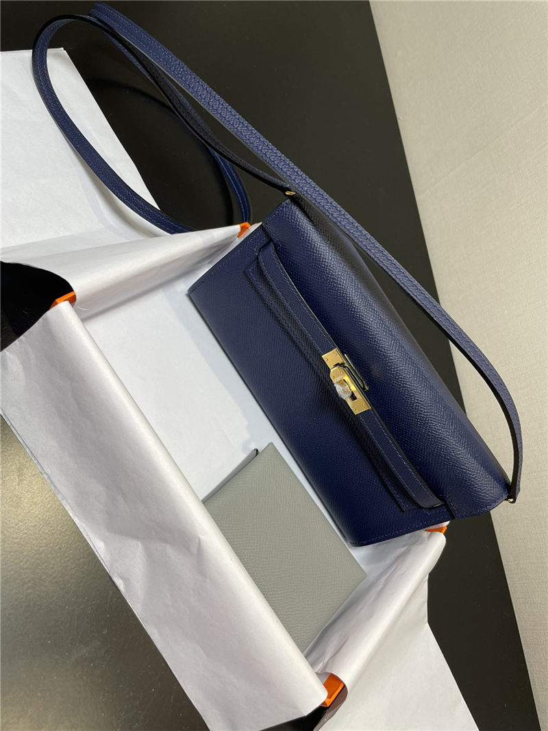 Hermes Kelly Classique To Go wallet Epsom calfskin Navy Blue Gold-Metal WAX High