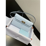 Hermes Kelly Classique To Go wallet Epsom calfskin Light Blue Gold-Metal WAX High