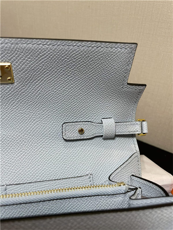 Hermes Kelly Classique To Go wallet Epsom calfskin Light Blue Gold-Metal WAX High