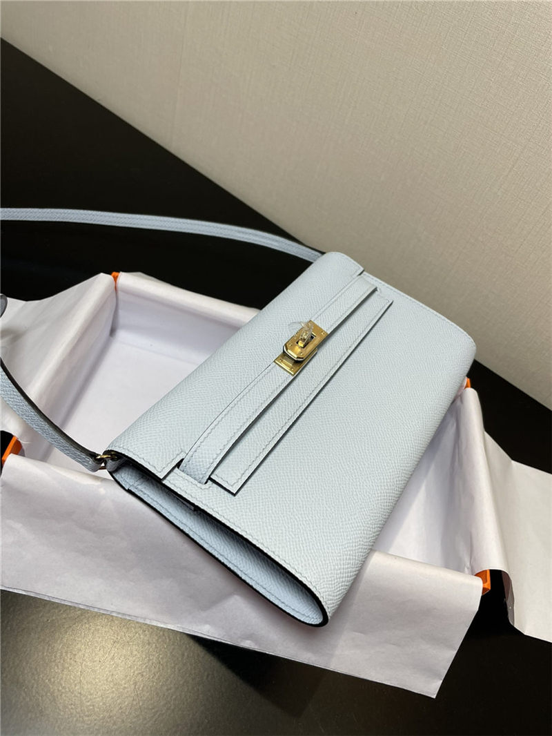 Hermes Kelly Classique To Go wallet Epsom calfskin Light Blue Gold-Metal WAX High