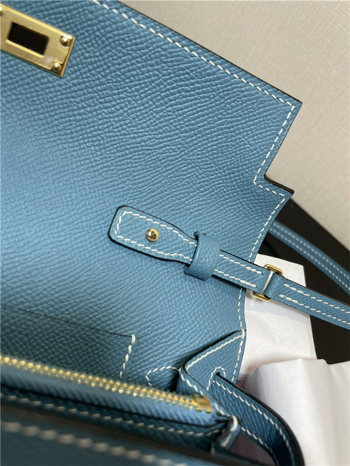 Hermes Kelly Classique To Go wallet Epsom calfskin Denim Blue Gold-Metal WAX High