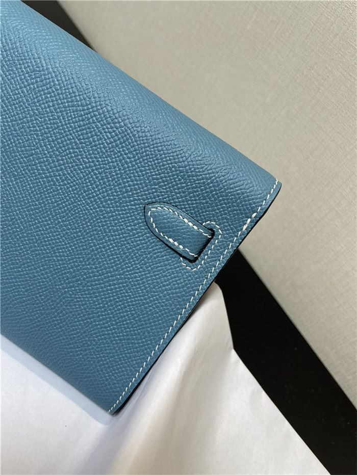 Hermes Kelly Classique To Go wallet Epsom calfskin Denim Blue Gold-Metal WAX High