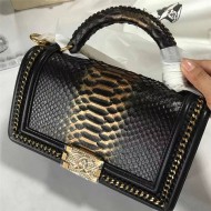 BOY Chanel FLAP BAG WITH HANDLE Python & Gold Metal High