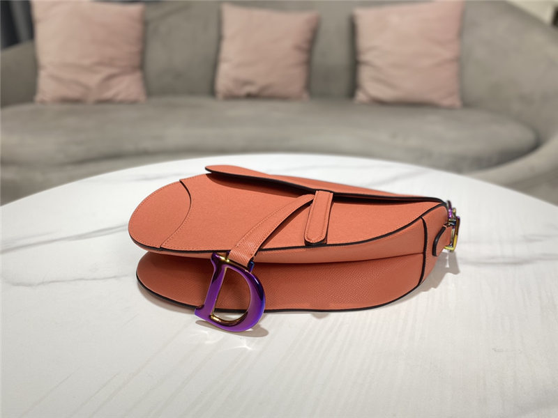 SADDLE BAG Iridescent-finish metal Grained Calfskin Coral High