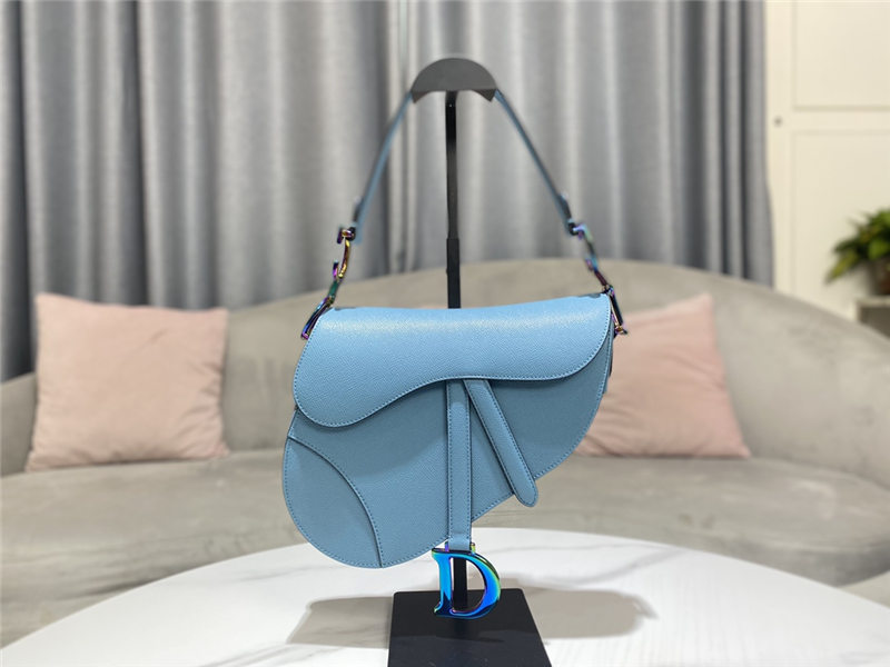 SADDLE BAG Iridescent-finish metal Grained Calfskin Blue High