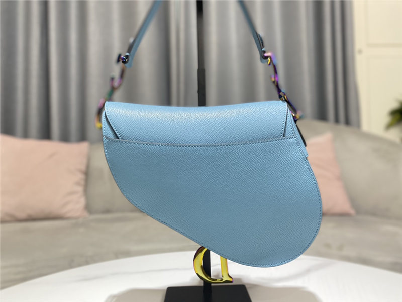 SADDLE BAG Iridescent-finish metal Grained Calfskin Blue High