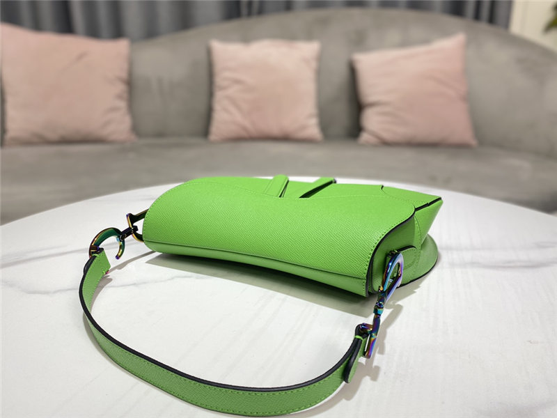 SADDLE BAG Iridescent-finish metal Grained Calfskin Green High