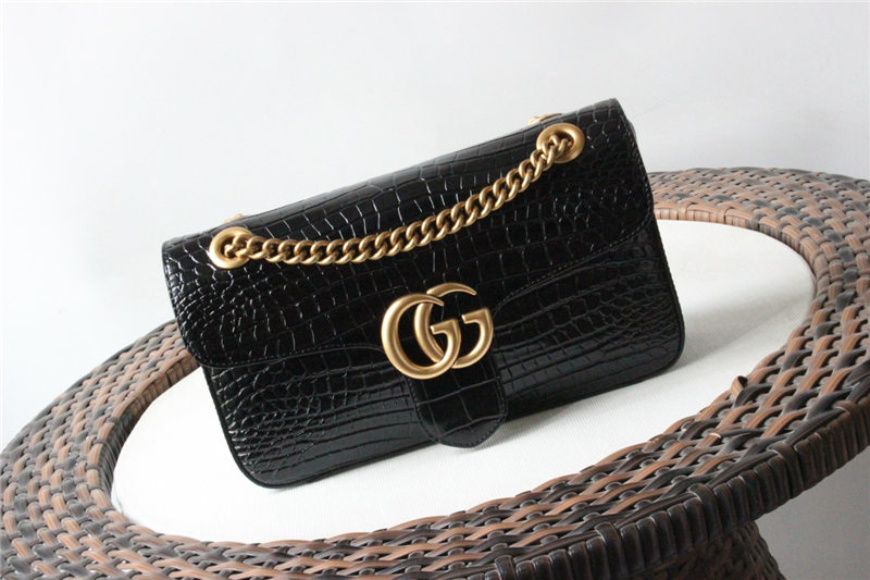 GG Marmont small shoulder bag Crocodile 443497 Black High