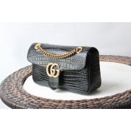 GG Marmont small shoulder bag Crocodile 443497 Black High