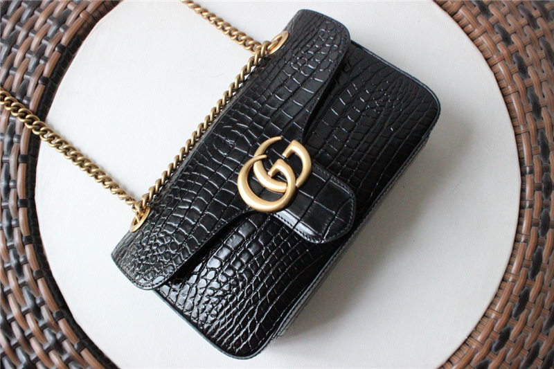 GG Marmont small shoulder bag Crocodile 443497 Black High