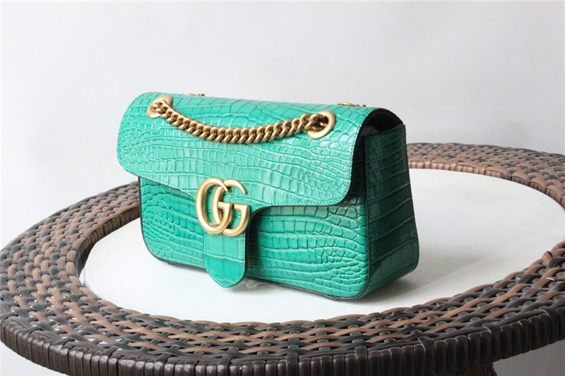 GG Marmont small shoulder bag Crocodile 443497 Green High